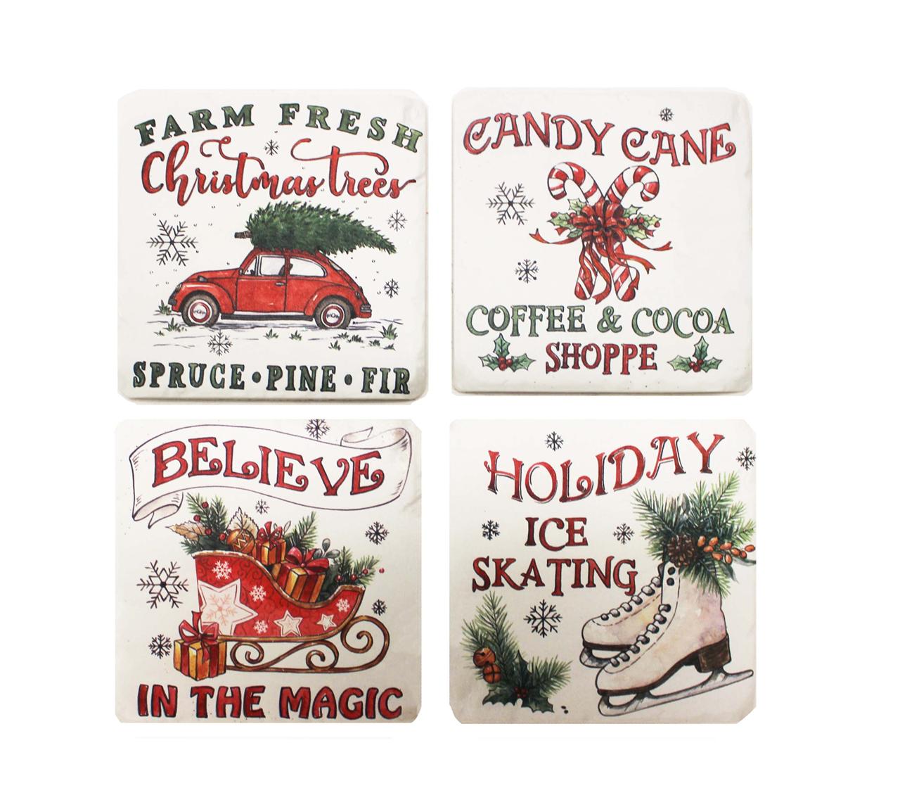 4 Piece Christmas Candy Cane Coaster Set