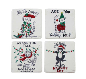 4 Piece Funny Christmas Cats Coaster Set