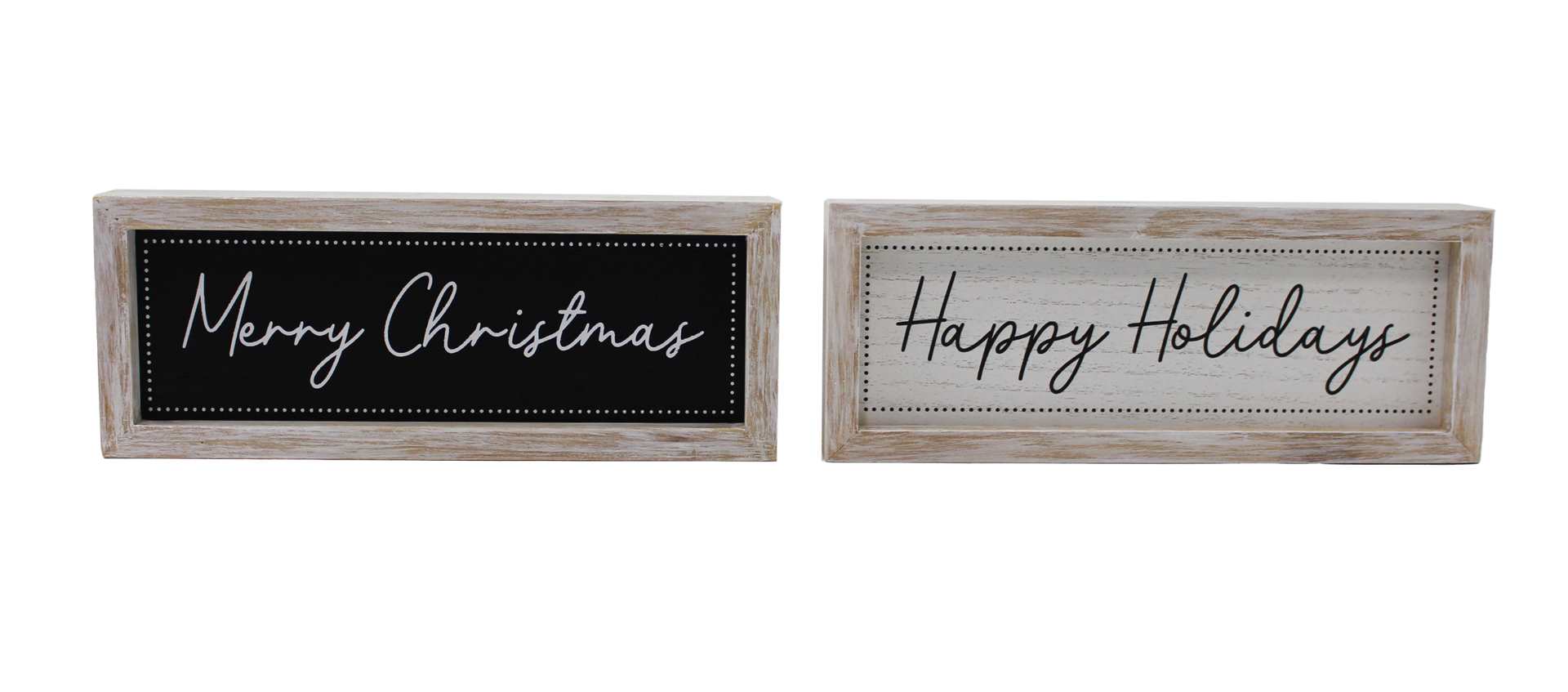 Set of 2 Merry Christmas/Happy Holidays MDF Tabletop Sign