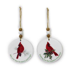 Set of 2 Cardinal Ornaments With Beads