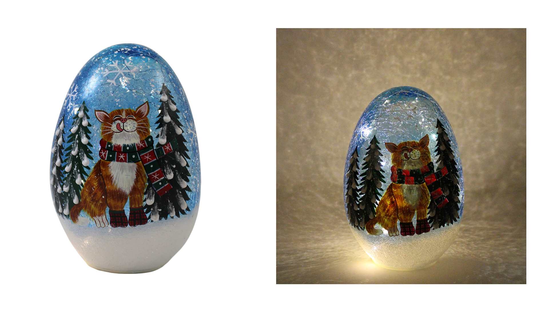 Crackle Glass Lantern with LED Cat Design