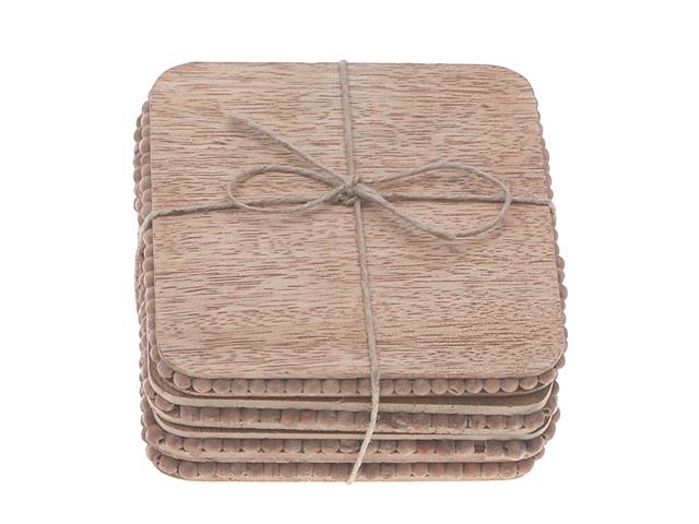 Natural Beaded Square Coasters Set of 4