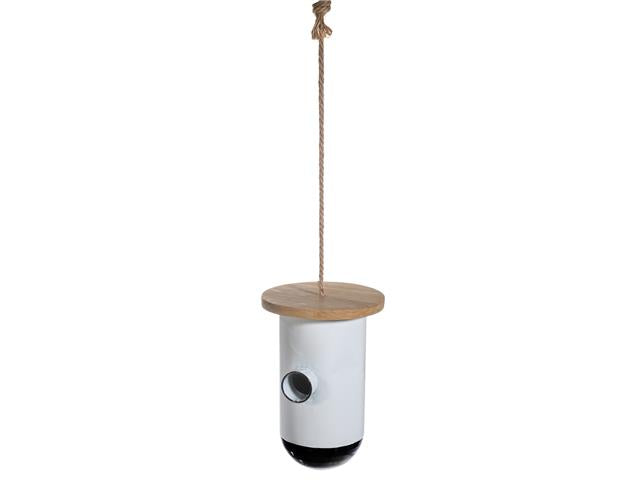Metal Birdhouse with Round Wood Roof