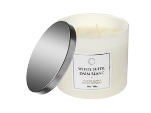 14oz. 3 Wick Jar Luxe Scented Candle with Lid - White Suede