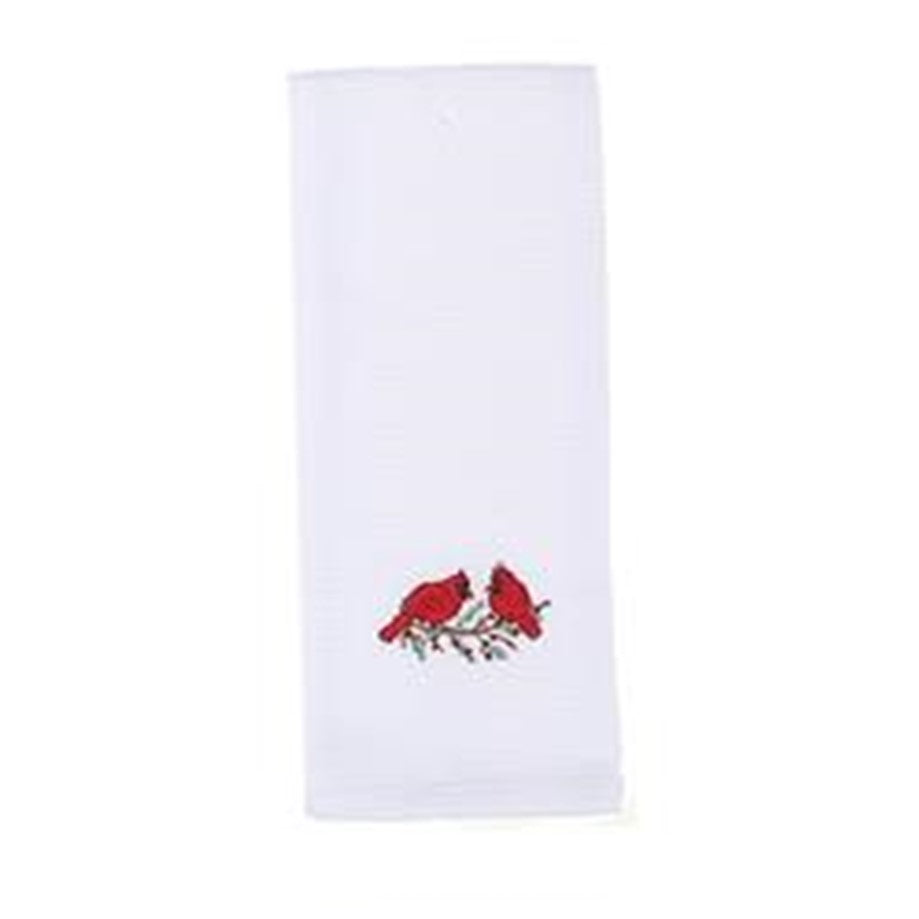 White Kitchen towel with Embroidered Cardinal