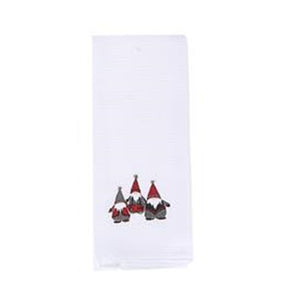 White Kitchen towel with Embroidered Gnomes