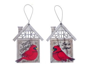 Wooden Cardinal In House Ornament Set of 2