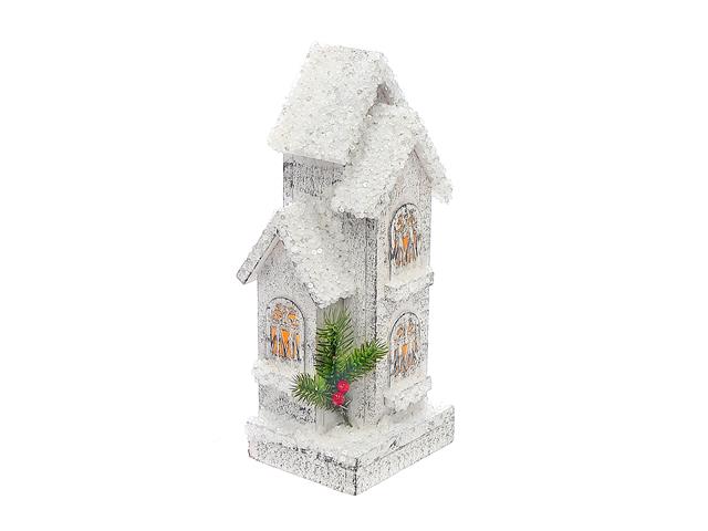 LED Snow Covered Wooden Tall House