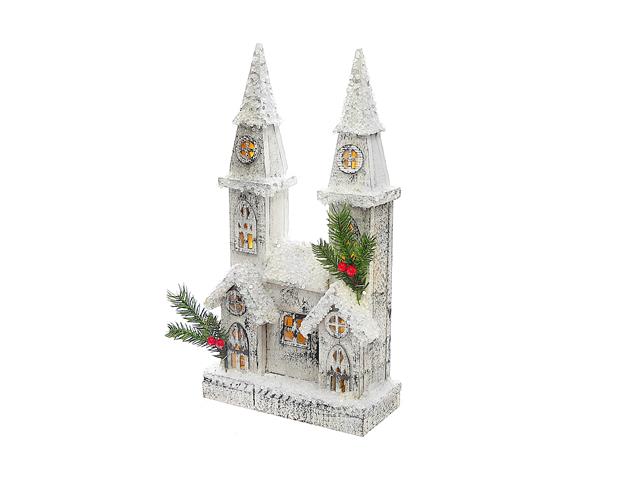 LED Snow Covered Wooden Tall Church