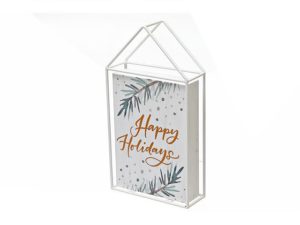 Happy Holidays Metal Framed House With Wood Block