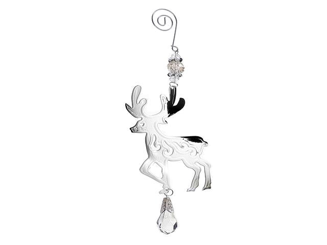 Flat Silver Metal Ornament - Reindeer