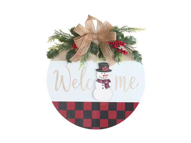 Welcome Snowman Ornament Wall Hanger With Garland
