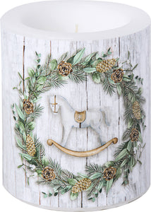 IHR Candle 3x4in - White Xmas Wreath