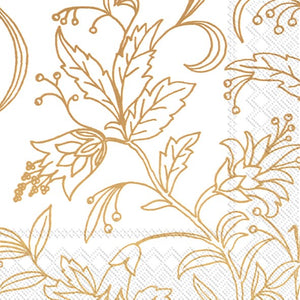 Paper Luncheon Napkin Pack/20 - Golden Flower White