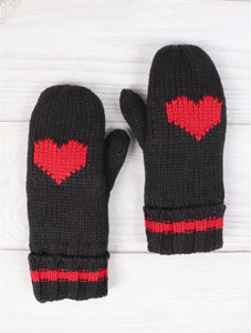 Canadiana Double Layered Mittens with Heart (Black)