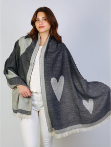 Soft Touch Heart Patterned Blanket Scarf