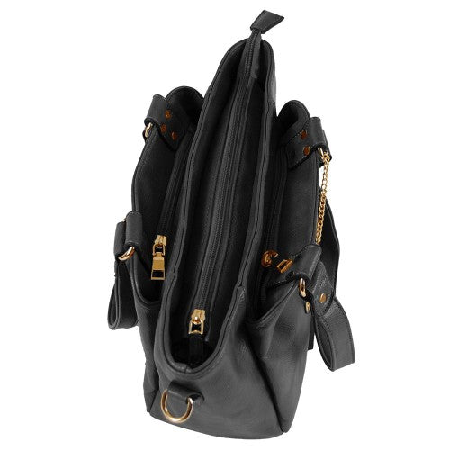Handbag with Gold M Accent - Black
