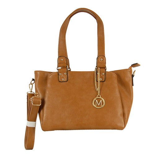 Handbag with Gold M Accent - Khaki