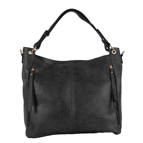 Handbag with Side Zippers - Black