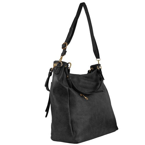 Handbag with Side Zippers - Black