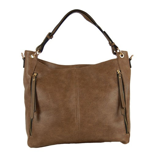 Handbag with Side Zippers - Khaki