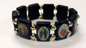 Wood Stretch Bracelet with Saint Images