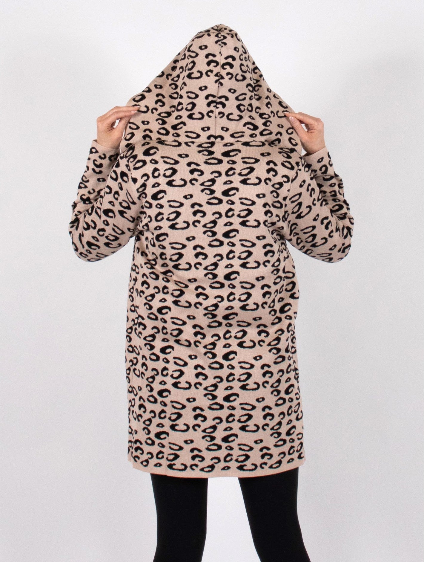 Taupe Leopard Print Cardigan with Hood (2 Sizes Available)