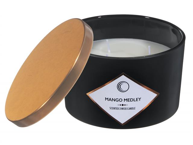 3 Wick Black Candle with Golden Lid - Mango Medley