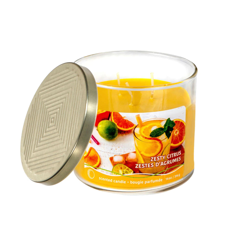 14oz. 3 Wick Candle in Jar with Gold Lid - Zesty Citrus