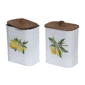Metal Cannisters with Wood Lid- Lemon (2 Styles)