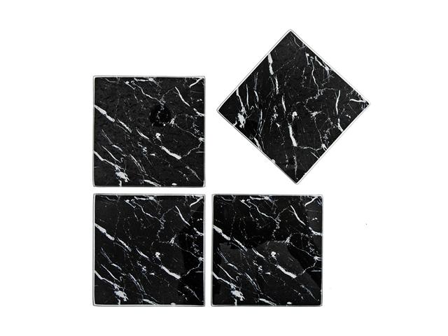 Set/4 Square Glass Coasters - Black Marble