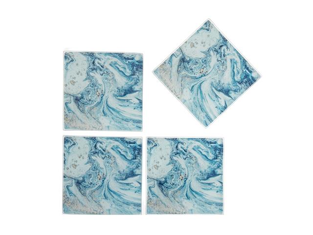 Set/4 Square Glass Coasters - Teal Marble