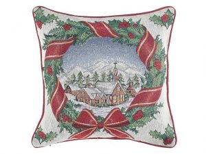 Tapestry Cushion 18x18in - Village Wreath