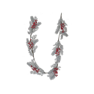 Snowy Pine with Red Berries Garland