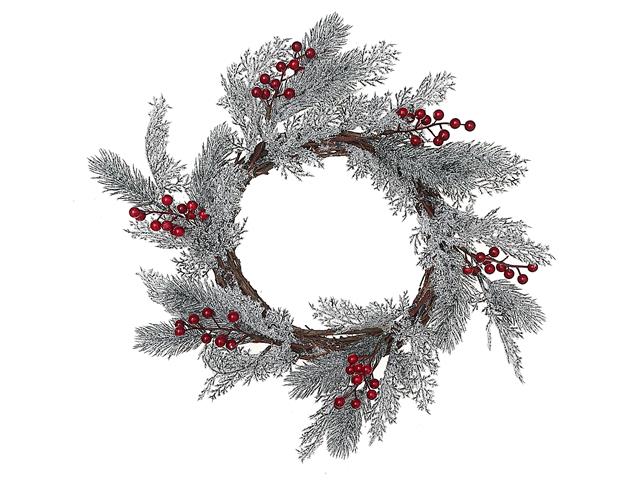 Snowy Pine with Red Berries Wreath