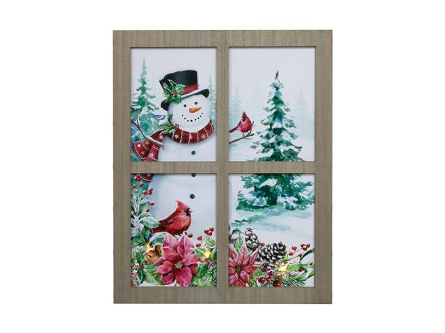 Snowman LED Canvas Wall Art With Window Pane
