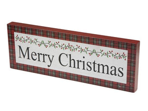Plaid Rectangular Block Sign - Merry Christmas