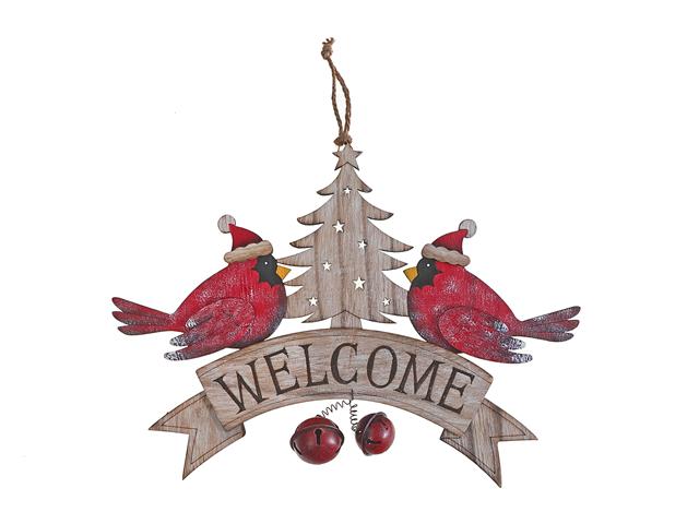 Wall Hanger- Wooden Double Cardinal "Welcome"