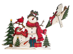 Wooden Double Snowman and Cardinal Décor Stand
