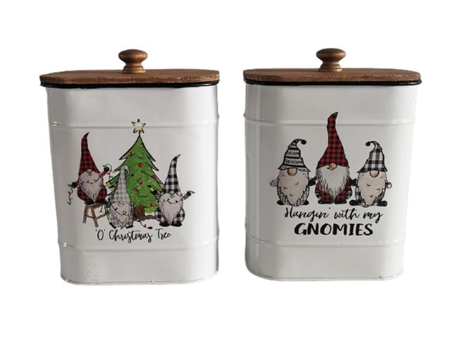 Triple Gnome Metal Cannister with Wood Lid (2 Available Styles)