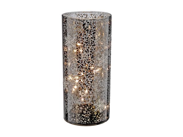 LED Cylinder Stand - Black Snowflakes