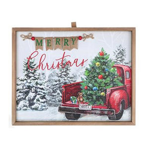 Framed Wall Décor "Merry Christmas" Red Truck