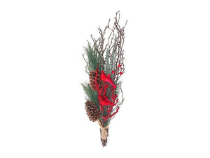 Dried Holiday Bundle with Pinecones and Cardinals