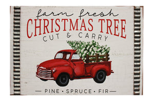Red Truck with Tree Wood Wall Art 23.5in