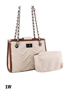 White Satchel Bag with Small Pouch