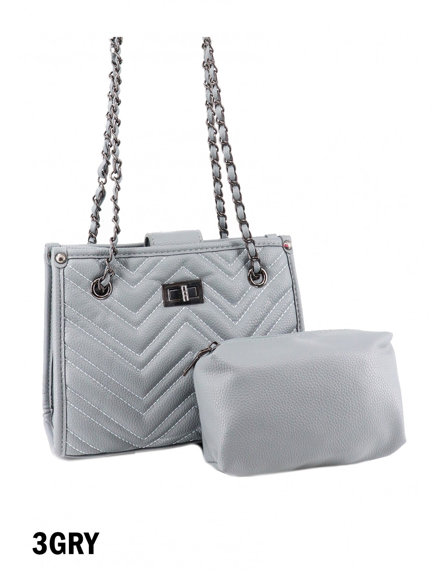 Grey Satchel Bag with Small Pouch