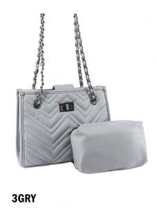 Grey Satchel Bag with Small Pouch