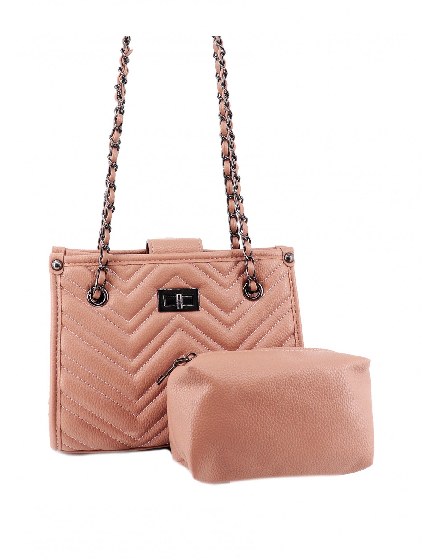 Pink Satchel Bag with Small Pouch