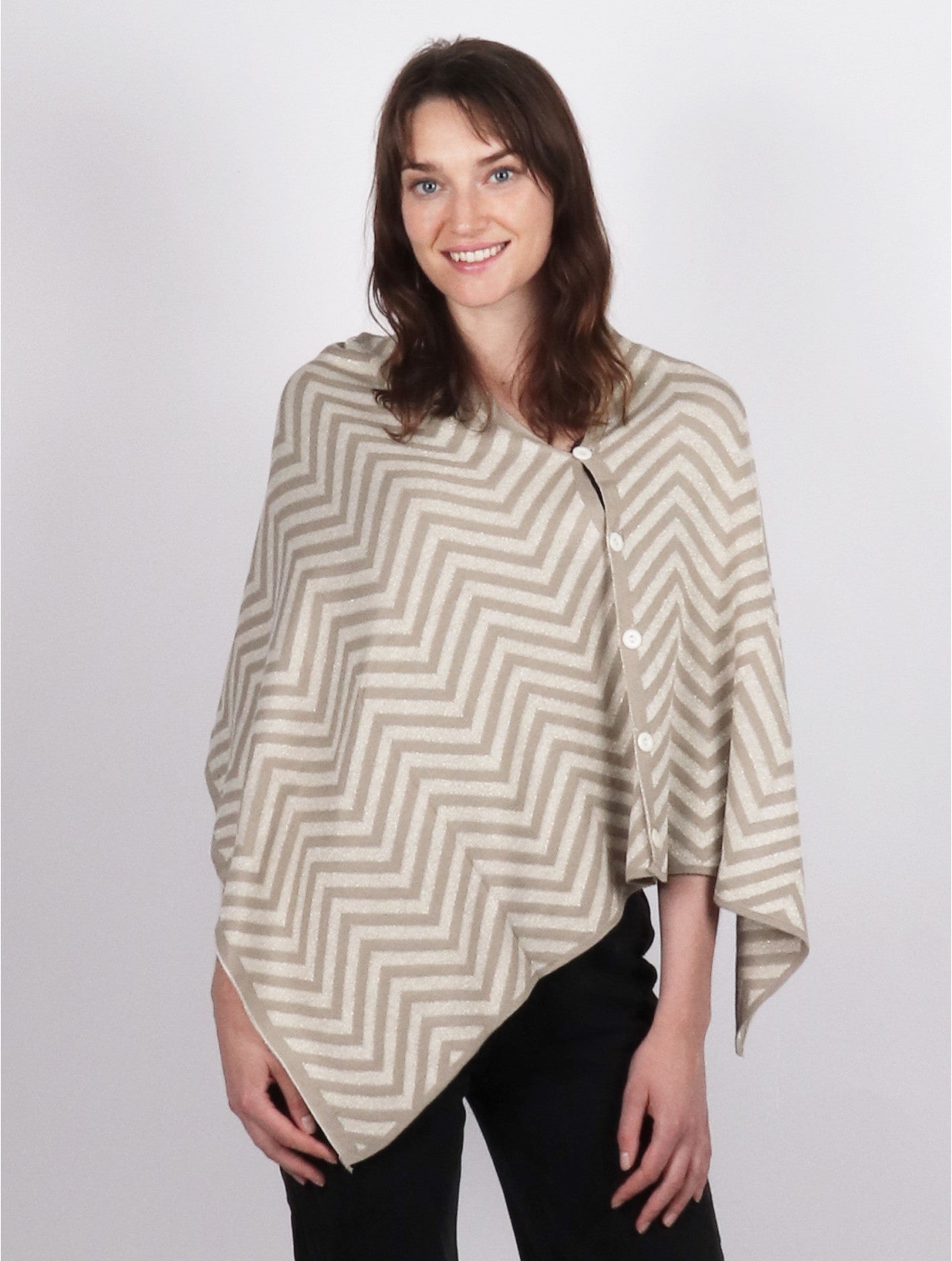 Taupe and White Zig-Zag Patterned Multi-purpose Scarf