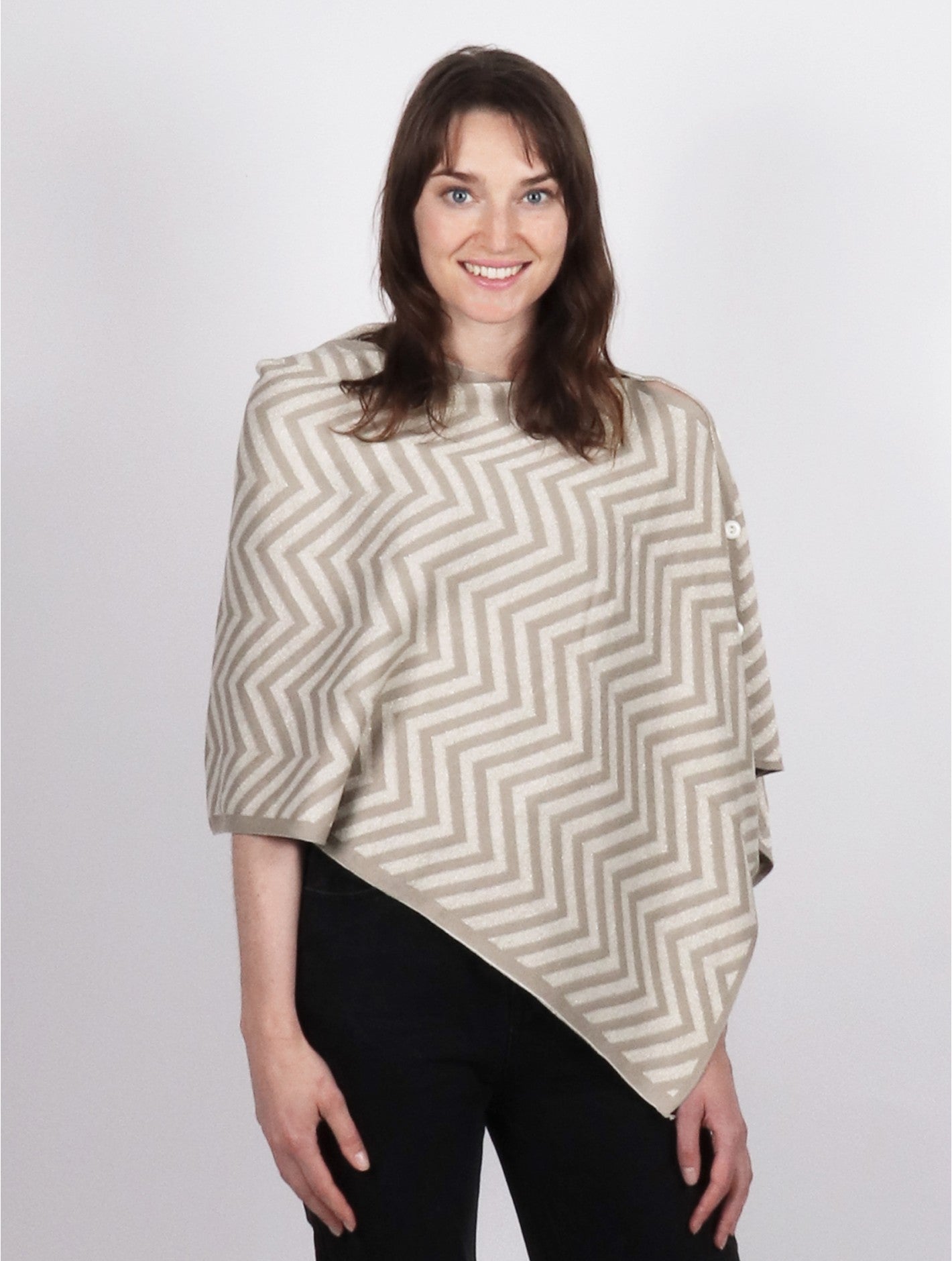 Taupe and White Zig-Zag Patterned Multi-purpose Scarf